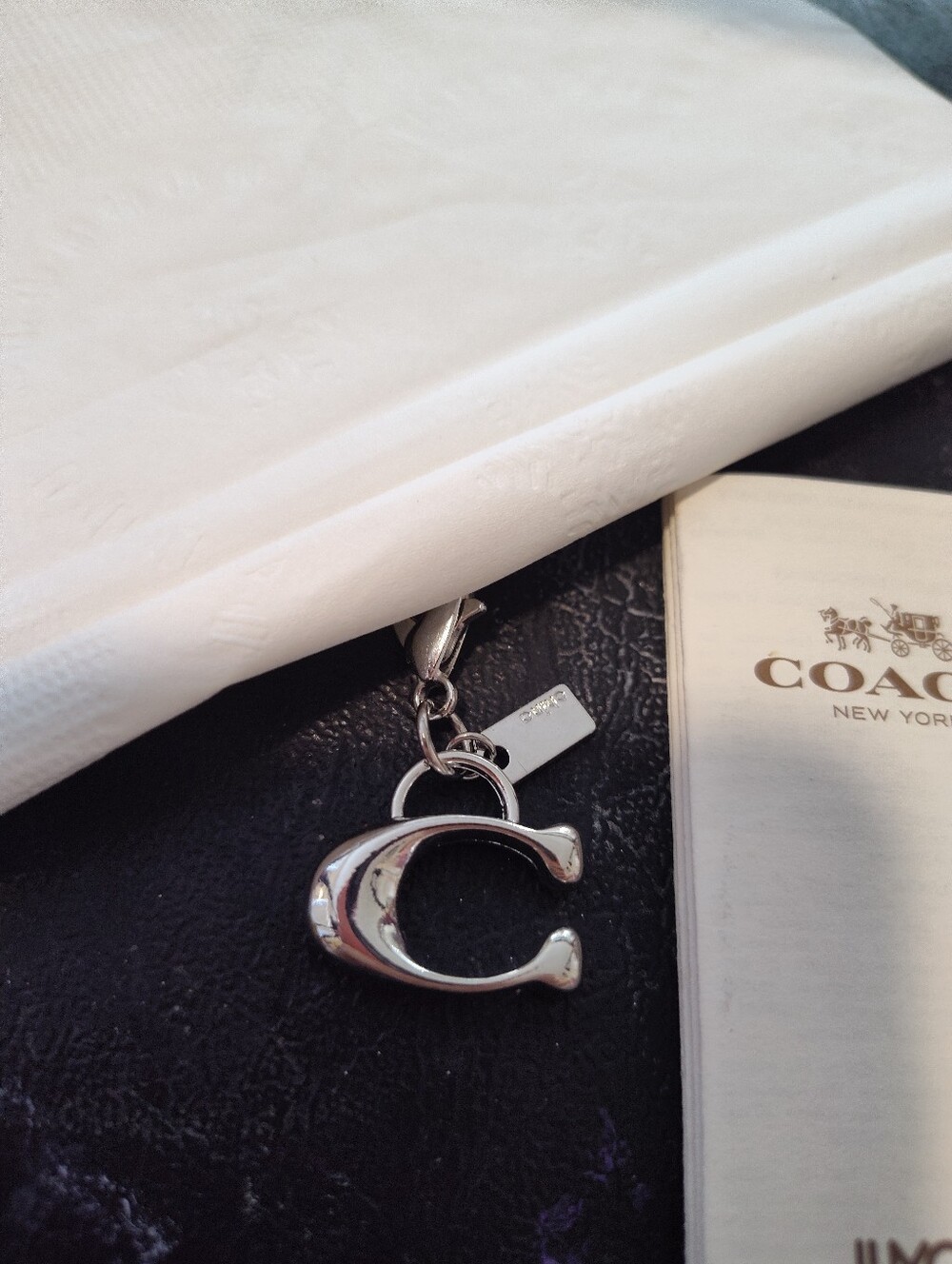 Coach Two-Tone C Charm Keyring in Gold and Silver + Coach Signature Mini Tag 2x1 - Picture 2 of 3